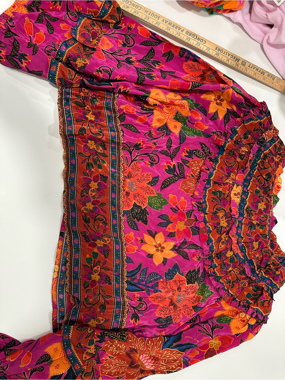 FARM Rio Pink Floral Ruffled Blouse with Orange and Green Accents - Picture 3 of 12